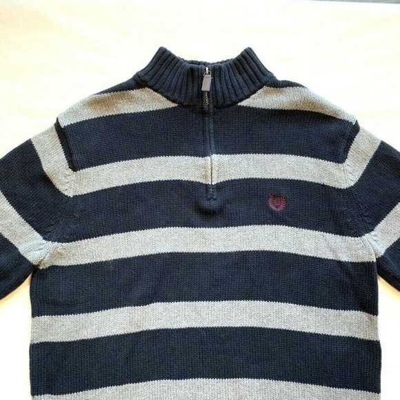 Chaps Sweater Mens Medium Striped 1/4 Zip Chunky Knit Pullover Mock Neck Cotton - Picture 3 of 12